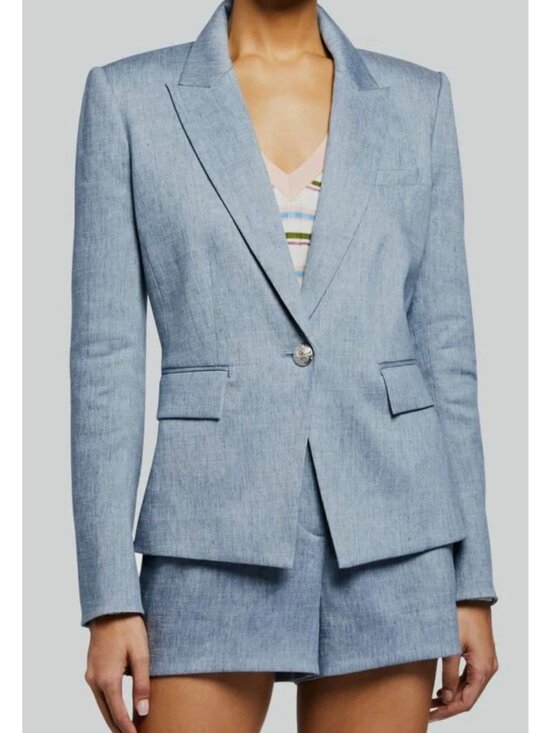 Veronica Beard Jackets & Blazers - Veronica Beard Danielle One Button Dickey Denim Jacket Blazer Linen Blue 6